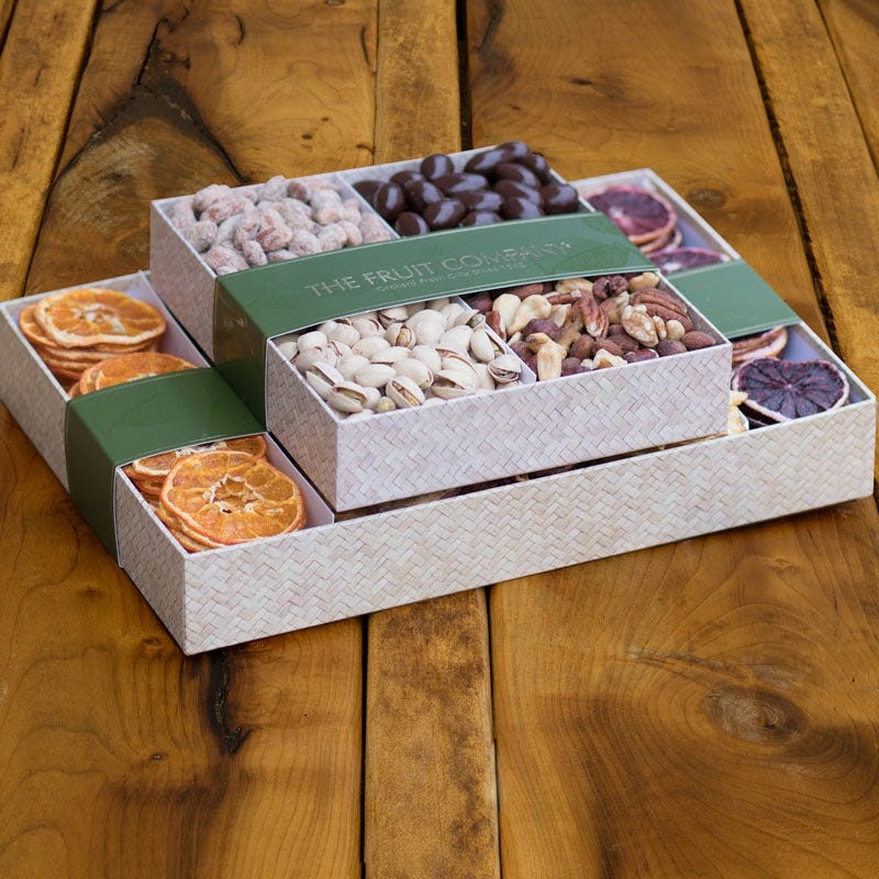 Assorted dried fruit and nut gift tower Gorgeous dried fruit and nut tower ready to be enjoyed